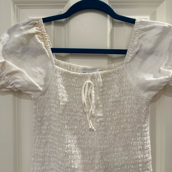 Faithfull The Brand Cette Mini Dress White size XS Linen Puff Sleeve Smocked - Picture 6 of 13